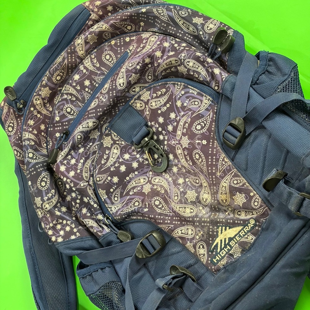 VTG Y2K High Sierra Paisley Backpack Purple/Blue Suspension Strap System Daypack